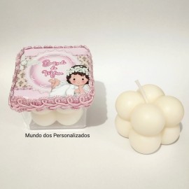 10 velas Bubble na caixinha personalizada luxo rosa