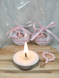 10 velas perfumadas com mini tero rosa anjinha lembrancinha de batizado