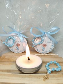 10 velas perfumadas com mini tero azul anjinho lembrancinha de batizado