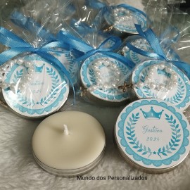 20 velas perfumadas com mini tero lembrancinha de maternidade azul