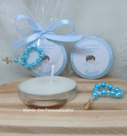 10 velas perfumadas e Mini tero lembrancinha de batizado anjinho azul