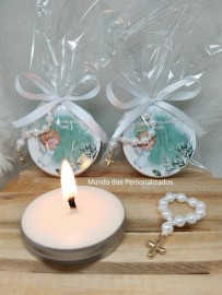 10 velas perfumadas com mini tero branco anjinho lembrancinha de batizado
